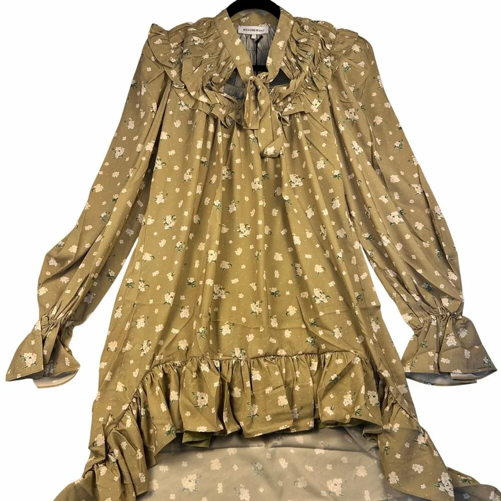 WeWoreWhat Green Floral High-Low Ruffle Maxi Dress Size S Feminine Cottagecore - Picture 12 of 13